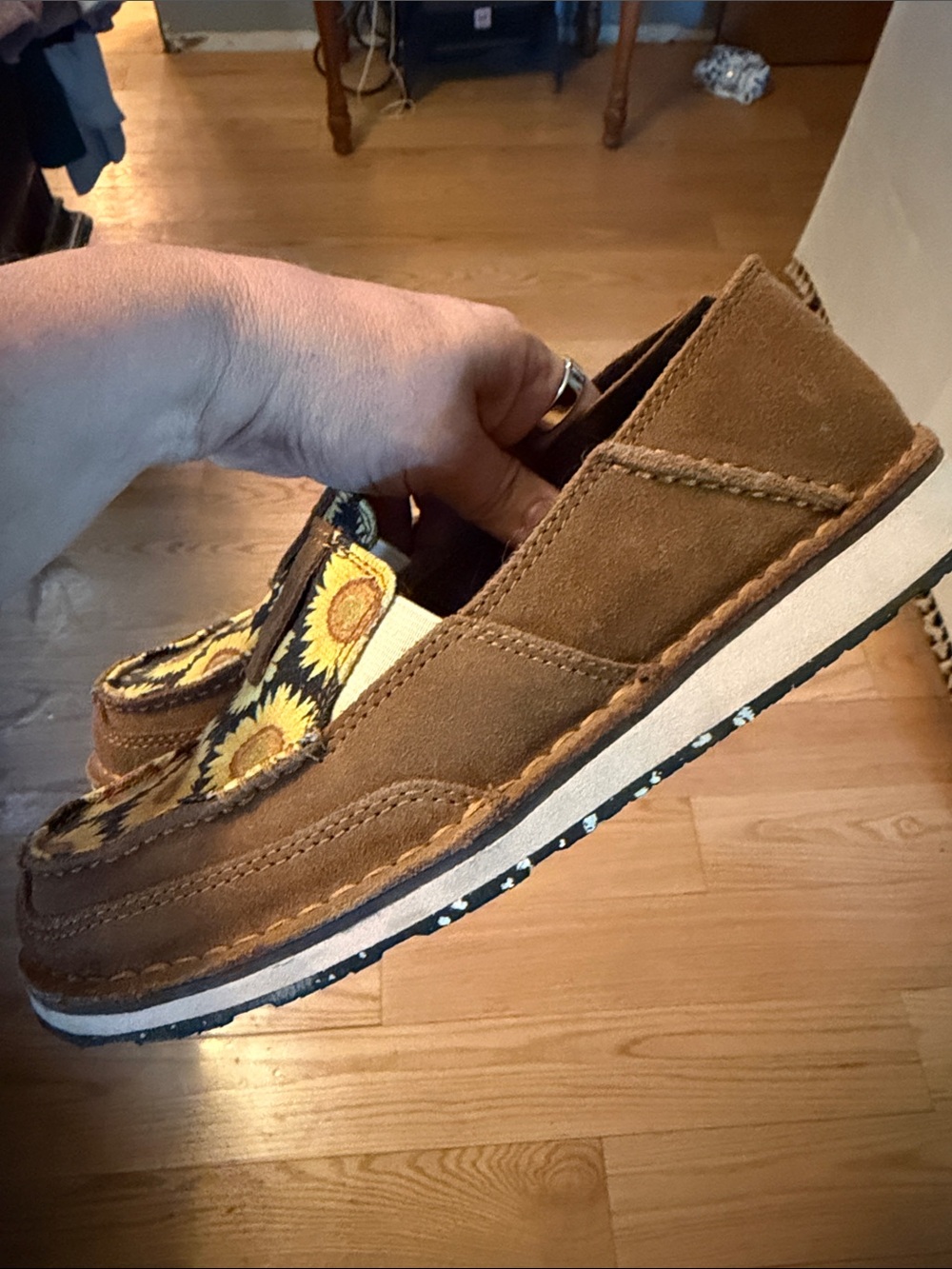 Ariat Brown Moccasins with Yellow Sunflower Print - Picture 6 of 6